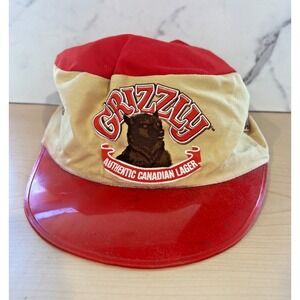 Vintage Grizzly Authentic Canadian Lager Red Tan Beer Advertising Hat OSFA